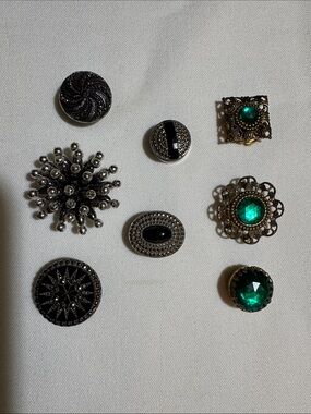 Vintage-Style Decorative Button Cover with Emerald  and Black Accents